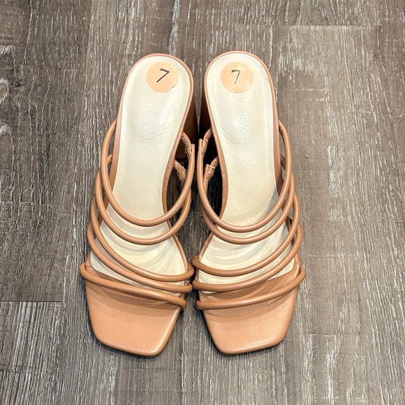 Nine West Nude/Tan Multi-Strap Slide Heels - Picture 2 of 5